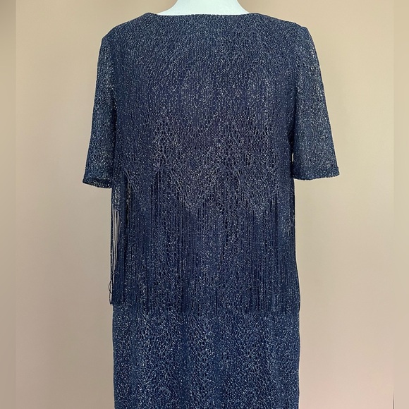 {Jessica Howard} Short Sleeve Cocktail Dress with Metallic Thread & Fringe - 8P - Picture 2 of 13